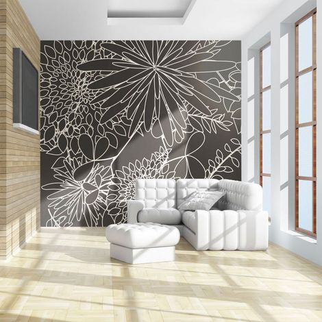 Papier peint motif floral en n&b - 300 x 230 cm (1/3)