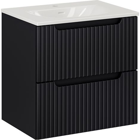 Waschtisch 60cm, in schwarz, gerillte Front, NEWPORT-56-BLACK (1/5)