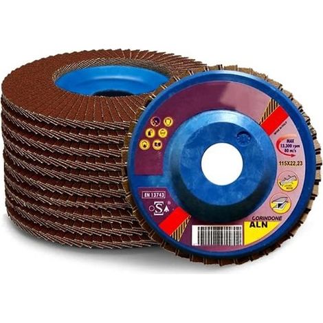 10 Dischi lamellari per smerigliatrici mis. 115 mm a GRANA 60 - Dischi a ventaglio in Nylon e Corindone per legno, PVC e metallo non ferroso (1/5)