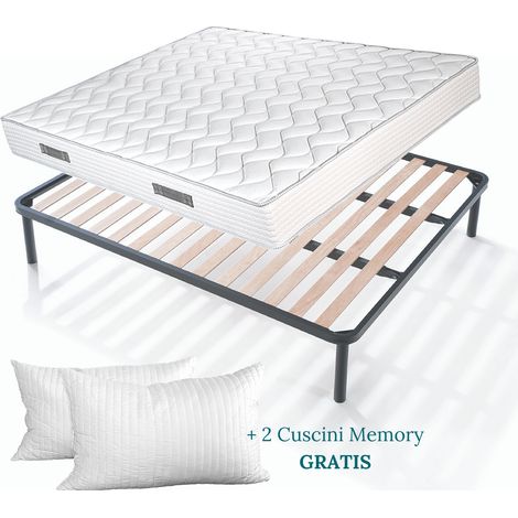 EVERGREENWEB - Kit Rete e Materasso Singolo 80x195 Alto 20 cm + Cuscino Memory Foam GRATIS, Set Letto Materasso Effetto MASSAGGIANTE e Rete Singola a Doghe in Legno Naturale Ortopedica OFFERTA
