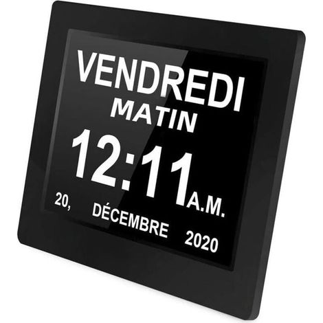Reloj digital de 8 pulgadas, reloj de día, despertador de pantalla grande, reloj de pared, reloj para padres con Alzheimer (negro) (1/4)
