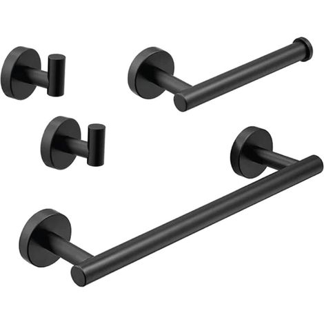 Pack accessoires salle de bain CHARLES noir mat 2 crochets + 1 porte-serviette + 1 porte rouleau (1/4)