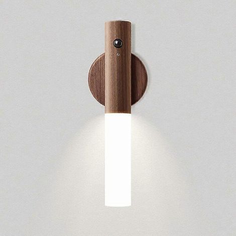 Applique murale d'intérieur en bois avec veilleuse LED, alimentée par piles, portable, sans fil et rechargeable par induction, avec aimant pour escaliers. (1/5)