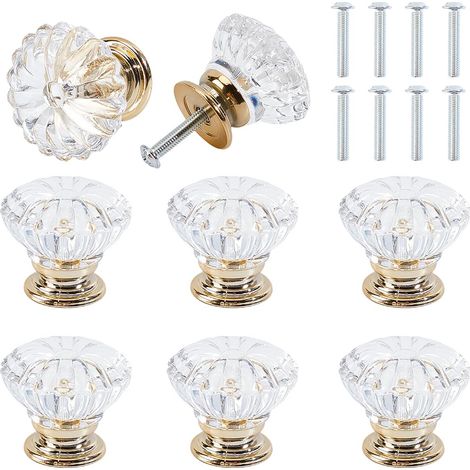 Bouton de Meuble en Acrylique Cristal 8mm Bouton de Tiroir en Plastique Doré Poignée de Commode à Trou Poignées de Placard Transparentes Diamant avec Vis pour de Meubles de Coiffeuse (1/5)