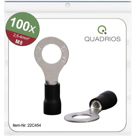 Quadrios 22C454 Ringkabelschuh  Querschnitt (max.)=4.0 mm² Loch-Ø=8.5 mm Teilisoliert Schwarz 1 Set (1/4)