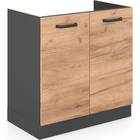 Meuble bas sous-évier R-Line, Chêne de force doré, 80 cm sans plan de travail, Vicco