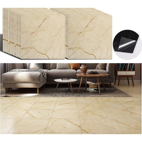 Autocollant De Sol Auto-adhésif Autocollant De Carrelage En Marbre Jaune Carrelage Vinyle Sol Fissure Granit Cuisine Autocollant De Sol Salle De Bain En PVC Motif Pierre 30cm×30cm 24 pièces (1/5)