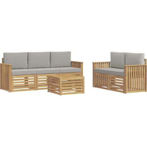Set di divani da esterno 6 pz Bianco e Grigio Chiaro Poliestere vidaXL (1/5)