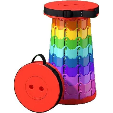 Tabouret pliant portable d'extérieur, tabouret télescopique arc-en-ciel, tabouret pliable en plastique épais, tabouret de camping et de pique-nique, 9 positions réglables.