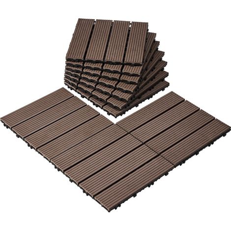 Dalles de terrasse en plastique imitation bois, paquet de 10, 30 x 30 cm, imperméables et résistantes, idéales pour jardin et balcon. (1/5)
