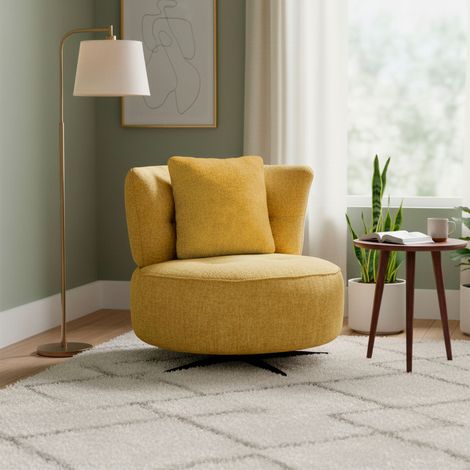 Fauteuil rond rotatif 81x90x85 cm en tissu moutarde - ONAYA