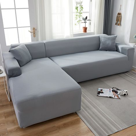 Housse de canapé, Housse de canapé stretch, Housse de canapé universelle lavable Forme L Couverture de canapé Forme L(2 places,Gris clair) (1/5)