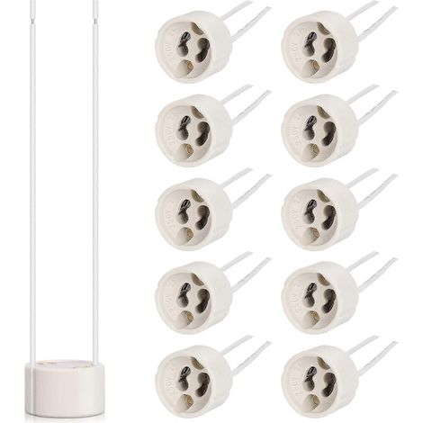 Douille GU10, résistante à la chaleur jusqu'à 600 °C, 250 V, 300 W max., culot en céramique et connecteur de câble en silicone de 15 cm, lot de 10 (1/5)