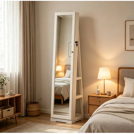 Miroir en pied pivotant avec rangement, blanc, 160 cm OKMYHOME (1/5)