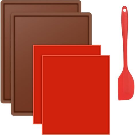 Lot de 4 tapis de cuisson en silicone avec bord, plateaux de déshydratation en silicone avec grattoir, tapis en cuir de fruit, tapis de cuisson Swiss Roll antiadhésif, film de déshydratation (1/5)
