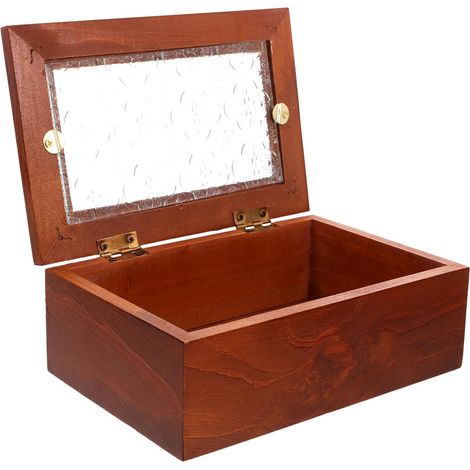 Boîte à Bijoux Vintage en Bois Marron Couvercle Rabattable et Fenêtre en Verre, Élément Décoratif Élégant pour Rangement de Bureau Minimaliste (1/5)