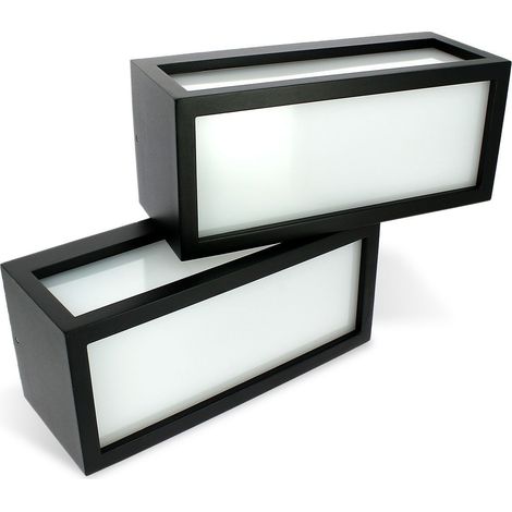 Arum Lighting – Lot de 2 appliques murales NEWPORT extérieure E27 noire – Fonte d'aluminium – IP54 – Diffuseur opale – Longueur 25 cm – Largeur 11 cm – Hauteur 11 cm