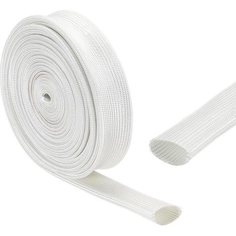 Gaine Cable Electrique 20mm ID 5 Mètre de Longueur Haute Température Manchon en Fibre de Verre, Blanc (1/5)