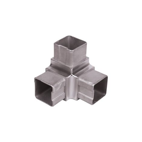 Deco Fer Forge – Connecteur d'angle en T pour tubes carré 40mm – Inox 316 – Hauteur 45mm, manchons 25mm – Usage intérieur/extérieur (1/2)