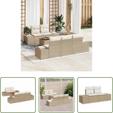 vidaXL Jardin -  Ensemble de canapé de jardin avec coussin 6 pcs Beige polyrotin (1/5)