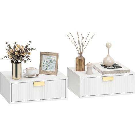Lot de 2 tables de chevet murales, tables de nuit suspendues avec tiroir ondulé, 40 x 30 x 15 cm, blanc (1/5)