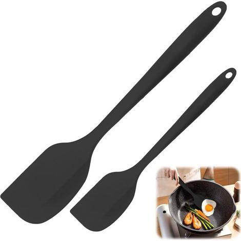 Antihaftbeschichtete und hitzebeständige Silikon-Küchenspatel – 2er-Set (29 cm + 21 cm), Schwarz, flexibel zum Mischen und Abschaben