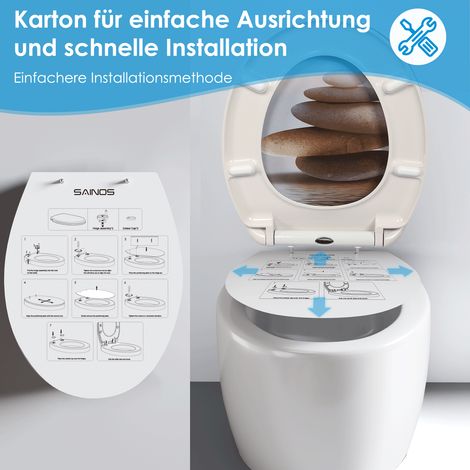 Abattant de toilette rond élégant en résine UF imprimée, couvercle de toilette à fermeture douce en urée-formaldéhyde pour toilettes rondes standard (1/5)