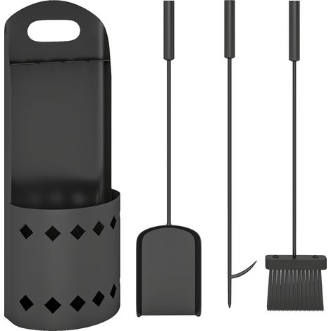 Outsunny 4 Pieces Fireplace Companion Set, Metal Fireplace Accessories Fireside Companion Set with Broom, Shovel, Poker, Bucket, Black