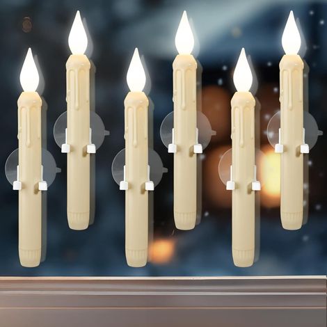 Bougie Led Sans Flamme - Capteur Crépuscule à Aube - Pour Fenêtre - Colonne Romaine - Blanc Ivoire - 6 Pièces (1/5)