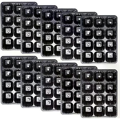 Lot de 10 plateaux de germination et de propagation de 12 alvéoles pour légumes et fruits, avec trous d'aération et couvercles. (1/4)