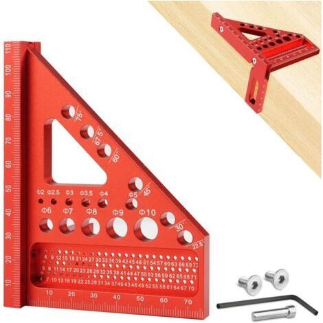 3D Multi Angle Carpenter's Square, Carpenter's Square Measuring Ruler for Woodworking, Multifunctional Aluminum Triangular Carpenter's Ruler from 22.5 to 90 Degree, Red (1/5)