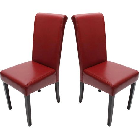 Lot de 2 chaises de séjour Novara II, cuir, rouge/pieds foncés (1/3)
