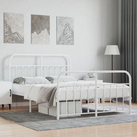Lit adulte avec tête de lit pour Couchage,Cadre de lit métal/pied de lit blanc 140x200cm -BV82700 (1/5)