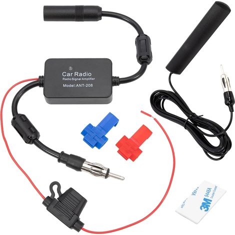 Adaptateur amplificateur autoradio/antenne de Voiture avec Prise DIN et amplificateur de Signal, Alimentation 12 V, Compatible avec Les autoradios FM/AM stéréo (1/5)