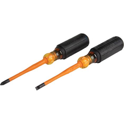 Lot de 2 tournevis isolés à pointe fine 1000 V, 2 embouts Phillips et 6,35 mm, poignée antidérapante, noir et orange (1/5)
