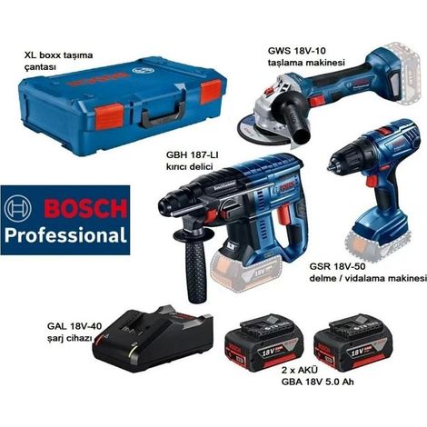 BOSCH ZESTAW COMBO 18V (GSB 18V-50, GWS 18V-10, GBH 187-LI) 2x5,0Ah,XL-BOXX … (1/2)