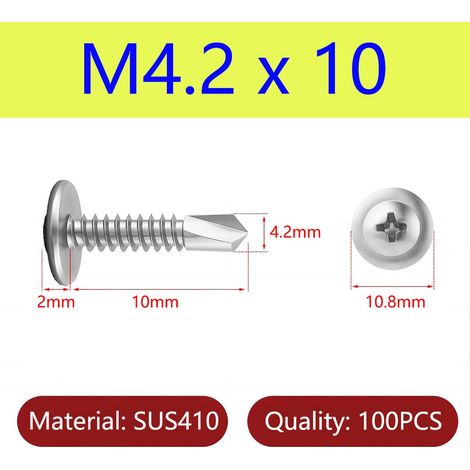 Vis Autotaraudeuses, 100 Pièces Vis à Tôle Autoperceuses, Vis en Acier Inoxydable, Fixation Tôle Bardage Métallique Chéneaux, M4.2 x 10 MM (1/5)