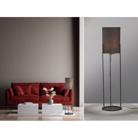 Kleine LED Stehlampe Schwarz mit Stoffschirm innen Gold, Höhe 114cm (1/5)