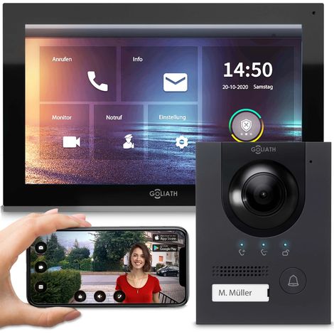 GOLIATH PRO IP Video Türsprechanlage  App  Anthrazit  1-Familie  10 Zoll  Aufputz  180 Grad