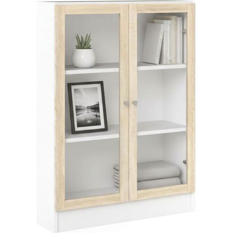 Dmora - Libreria Aline, Scaffale da ufficio, Mobile portalibri, Biblioteca, 79x28 h107 cm, Bianco e Quercia
