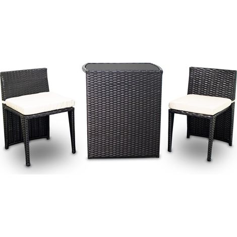 3tlg Poly Rattan Sitzgruppe Bistro Gartenmöbel Bistro Lounge Terasse Balkon Tisch Stühle Set (Schwarz)