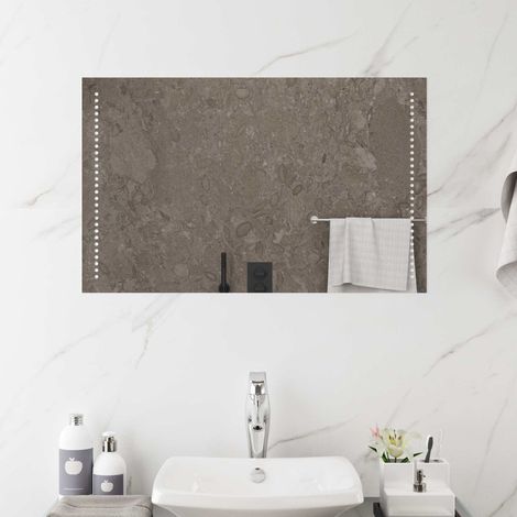 Miroir de salle de bain LED mural sans cadre en verre trempé transparent 80 x 50 cm - PANGIVO (1/5)