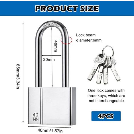 40mm Stainless Steel Padlock with Key Stainless Steel Padlock with 16 Keys Waterproof Lock for Basement Locker Garage (1/2)