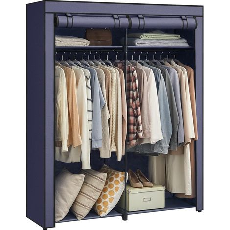 Songmics – Armoire penderie pliable avec 2 tringles – Housse en tissu anti-poussière – Dimensions 43 x 140 x 174 cm – Bleu foncé – RYG002I02