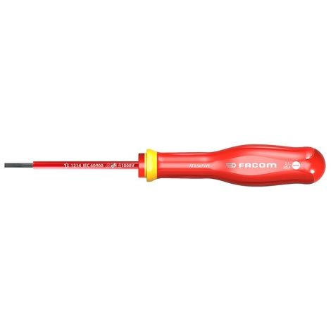 Destornillador aislado Protwist 10000 Voltios para tornillos ranurados 3,5x75 - hoja avellanada 5,5 mm - FACOM - AT3.5x75VE