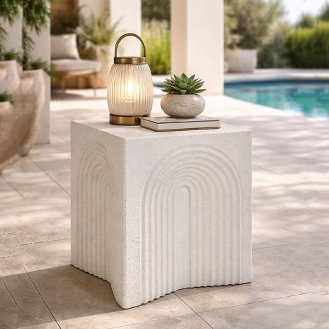 Couchtisch Galato, geeignet für Indoor/Outdoor, rechteckig, Tischplatte in Weiß, 48x58x48h cm, Marmor Weiß (1/5)