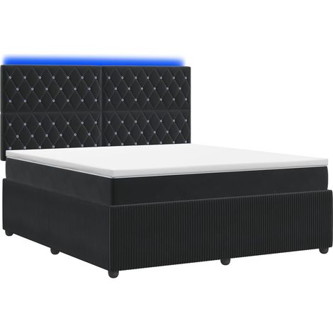 Lit boxspring LED avec matelas Noir 180 x 200 cm Velours vidaXL (1/5)