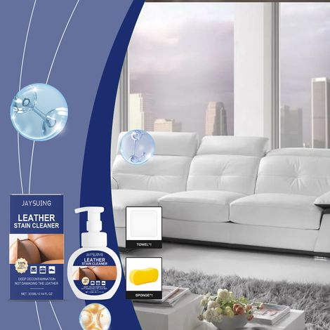 Nettoyant pour cuir pour rafraîchir les surfaces, éliminer la poussière, contrôler le sébum et entretenir le cuir – un nettoyant ménager pour la rénovation du cuir – 300 ml x 1 + chiffon x 1 + éponge (1/5)