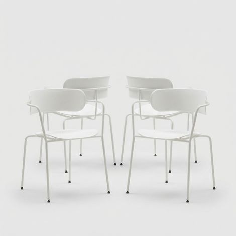 Set 4 sedie poltroncine impilabili da giardino e cucina Asmar - Bianco