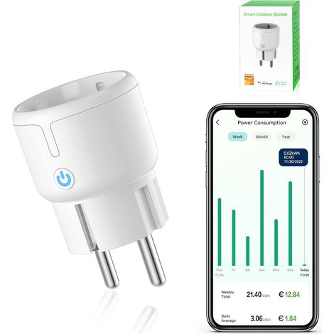 WLAN smart plug, wifi socket with timer, mini plug, app remote control, current measurement, Alexa/Google home compatible, only 2.4 GHz, 10A (1/5)